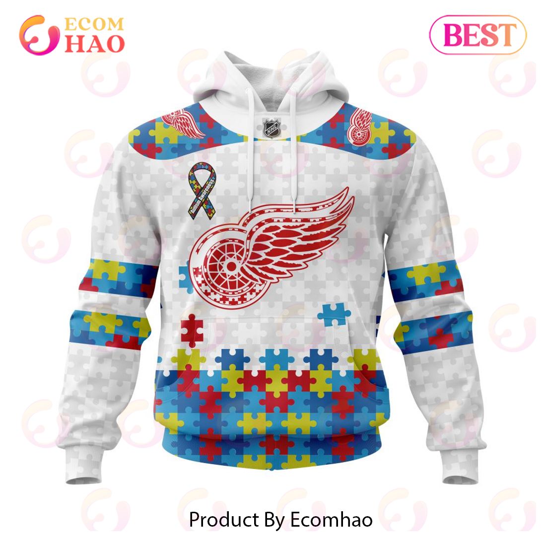 Personalized NHL Detroit Red Wings Autism Awareness 3D Hoodie