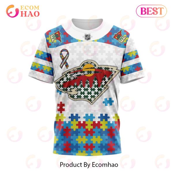 Personalized NHL Minnesota Wild Autism Awareness 3D Hoodie