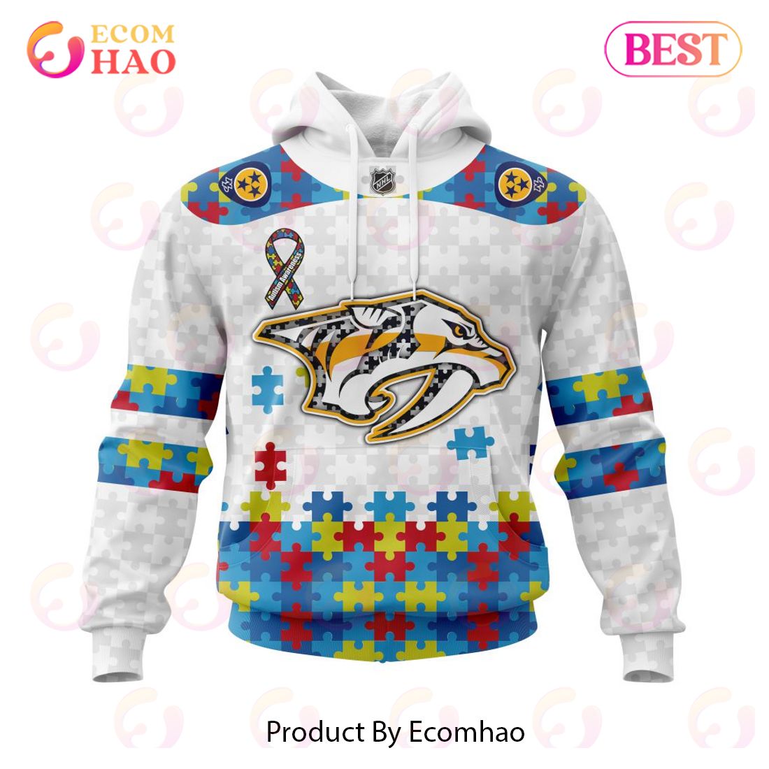 Personalized NHL Nashville Predators Autism Awareness 3D Hoodie