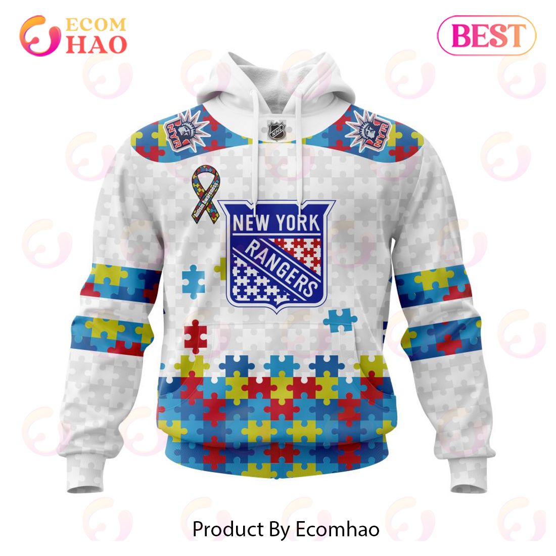 Personalized NHL New York Rangers Autism Awareness 3D Hoodie