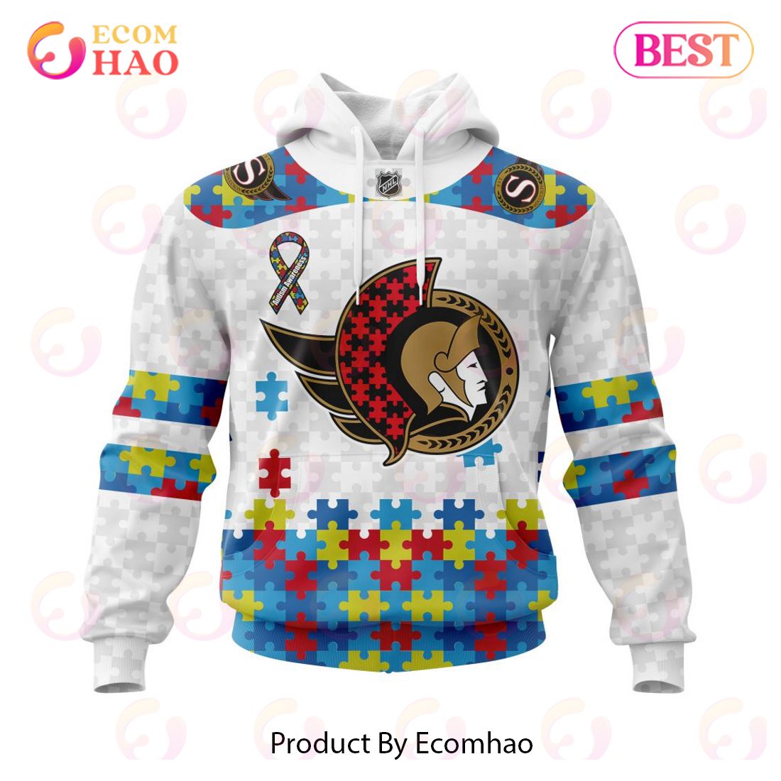 Personalized NHL Ottawa Senators Autism Awareness 3D Hoodie