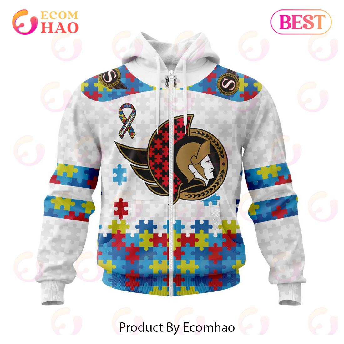 Personalized NHL Ottawa Senators Autism Awareness 3D Hoodie