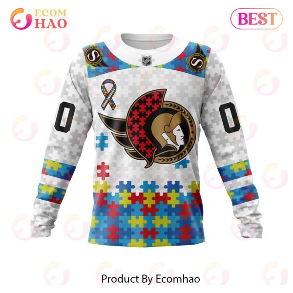 Personalized NHL Ottawa Senators Autism Awareness 3D Hoodie