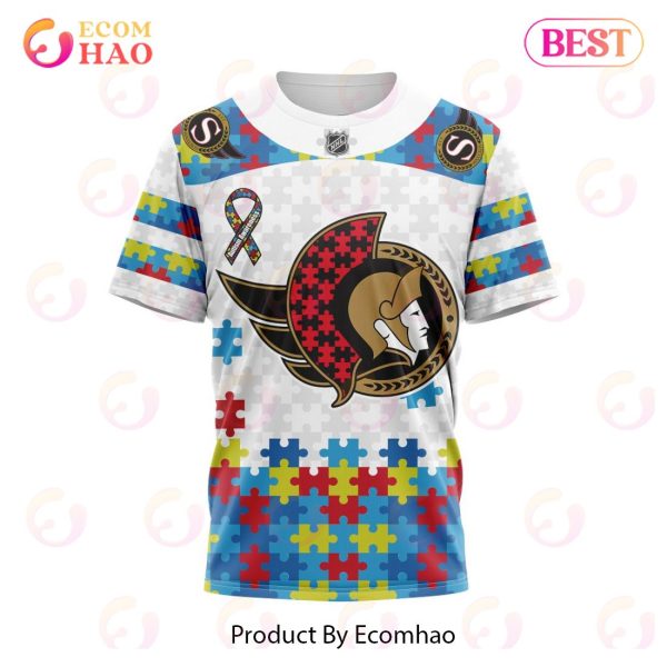 Personalized NHL Ottawa Senators Autism Awareness 3D Hoodie