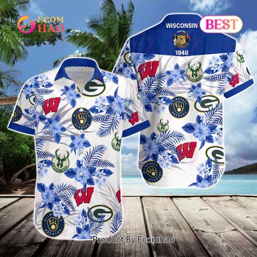 Wisconsin Badgers Green Bay Packers Milwaukee Brewers Milwaukee Bucks Hawaiian Shirt Shorts Combo Hawaiian Shirt And Shorts