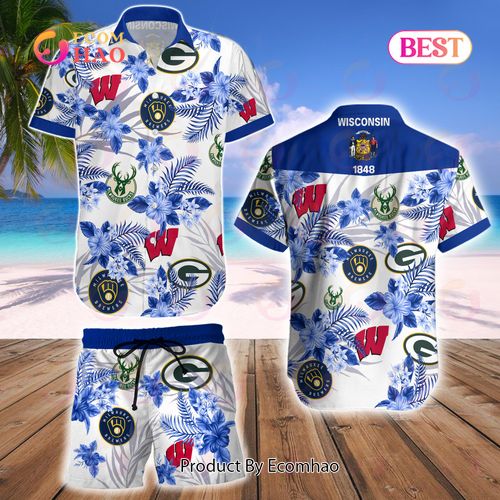 Wisconsin Badgers Green Bay Packers Milwaukee Brewers Milwaukee Bucks Hawaiian Shirt Shorts Combo Hawaiian Shirt And Shorts Wisconsin Badgers Green Bay Packers Milwaukee Brewers Milwaukee Bucks Hawaiian Shirt Shorts Combo Hawaiian Shirt And Shorts