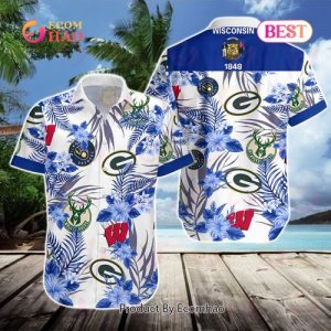 Wisconsin Badgers Green Bay Packers Milwaukee Brewers Milwaukee Bucks Wisconsin Sports Hawaiian Shirt