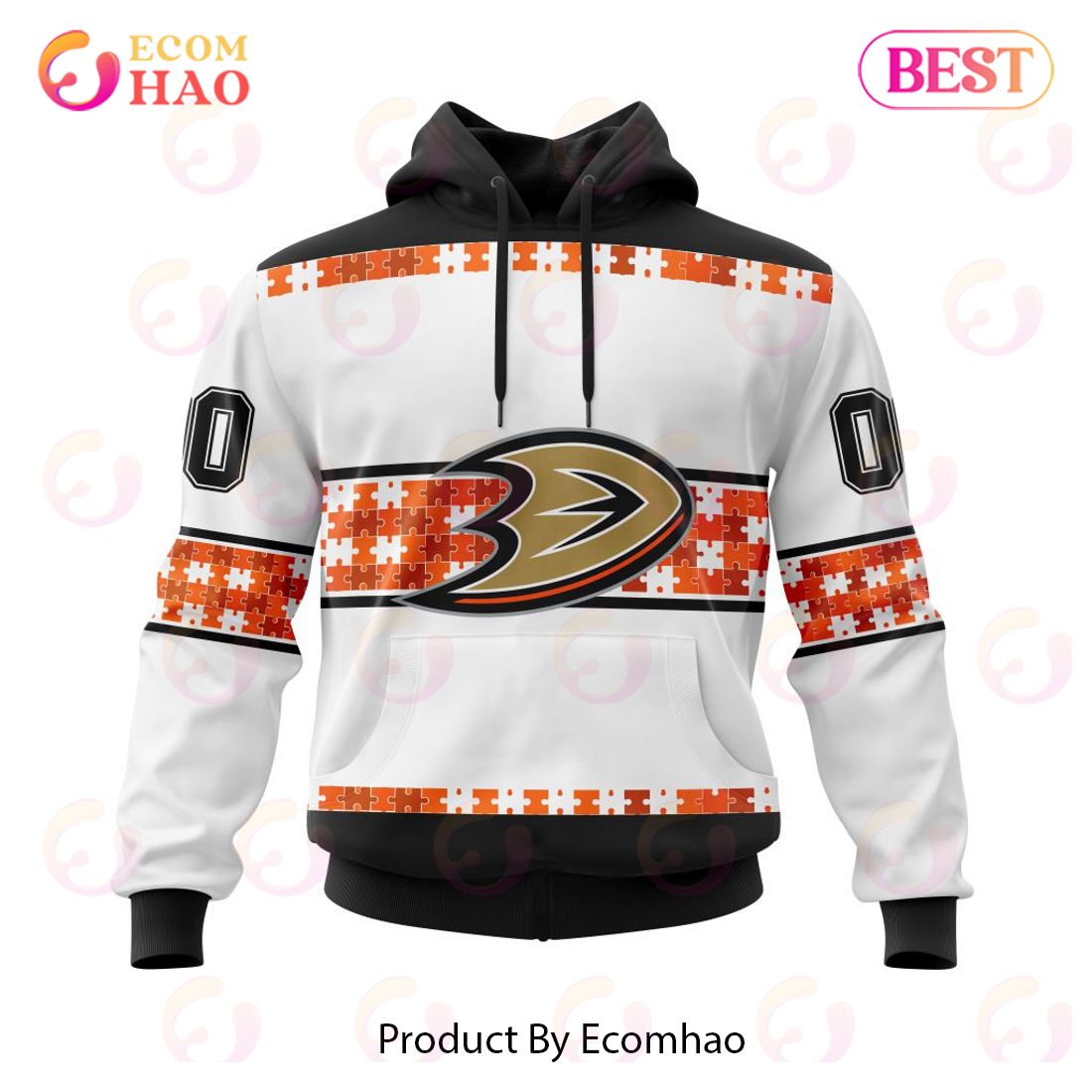 NHL Anaheim Ducks Autism Awareness Custom Name And Number 3D Hoodie