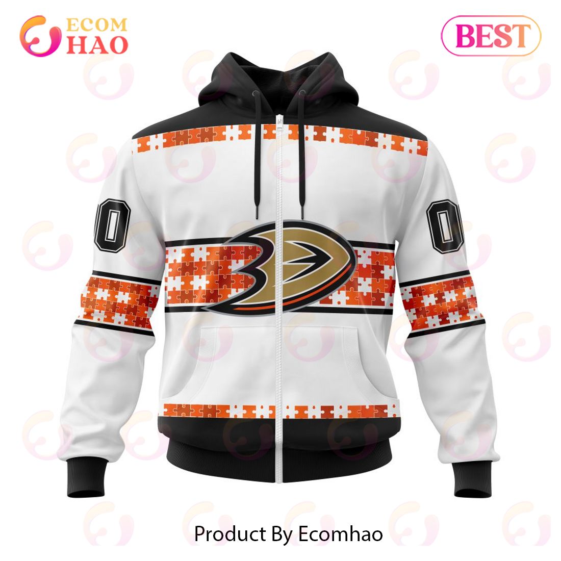 NHL Anaheim Ducks Autism Awareness Custom Name And Number 3D Hoodie