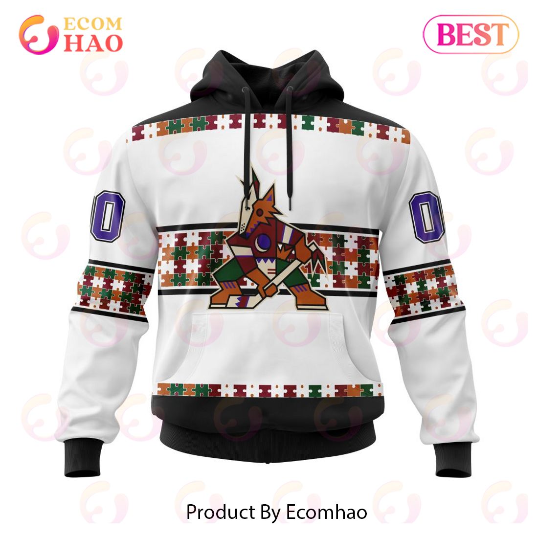 NHL Arizona Coyotes Autism Awareness Custom Name And Number 3D Hoodie