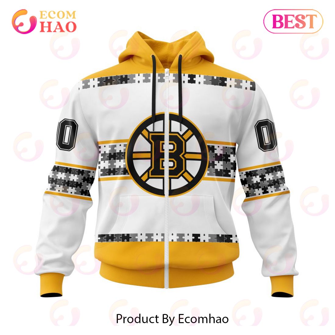 NHL Boston Bruins Autism Awareness Custom Name And Number 3D Hoodie