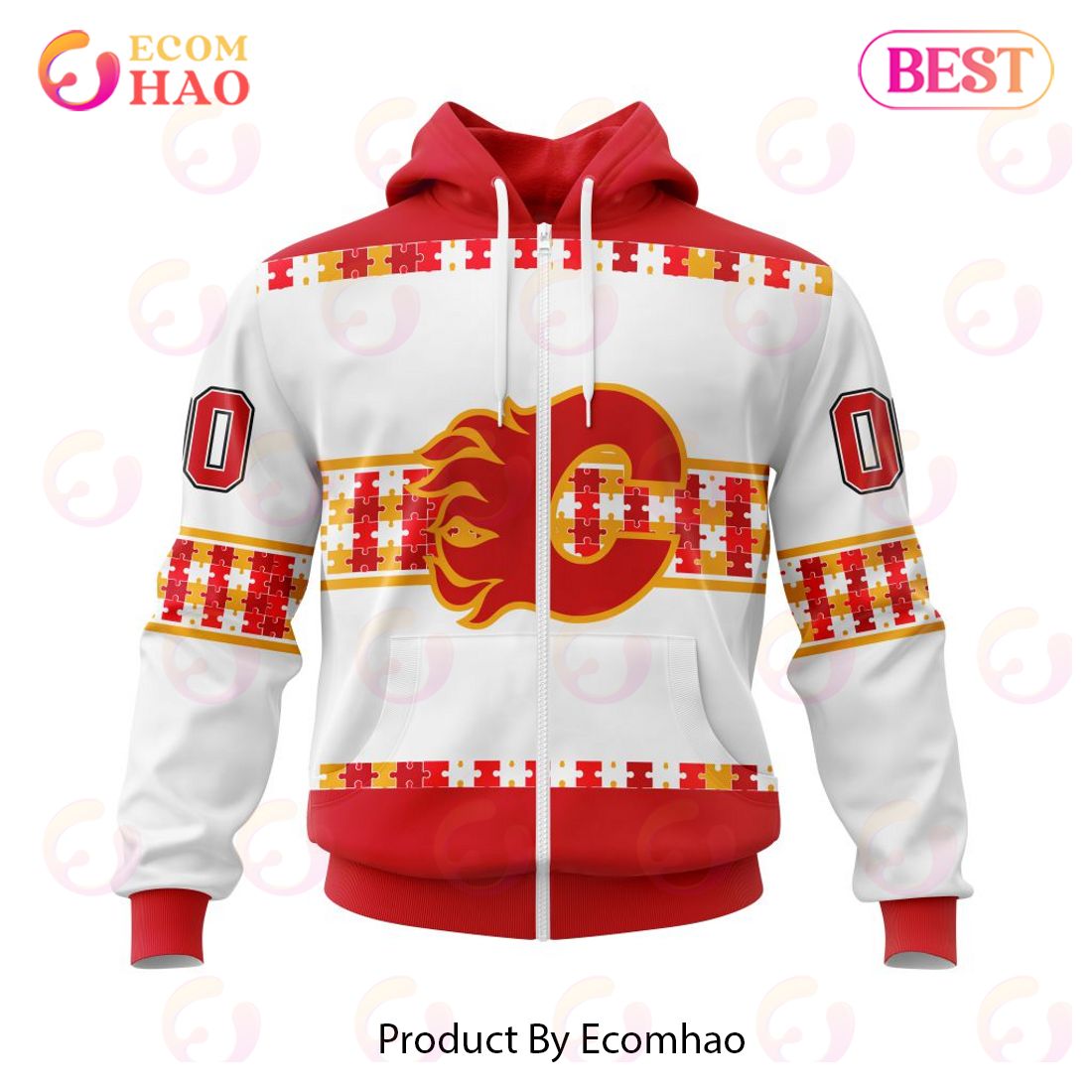 NHL Calgary Flames Autism Awareness Custom Name And Number 3D Hoodie