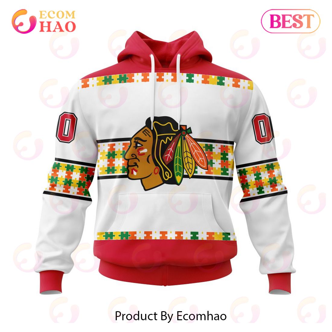 NHL Chicago BlackHawks Autism Awareness Custom Name And Number 3D Hoodie