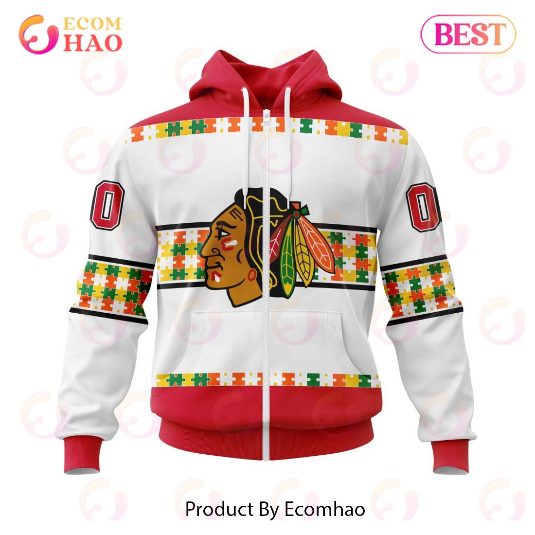 NHL Chicago BlackHawks Autism Awareness Custom Name And Number 3D Hoodie