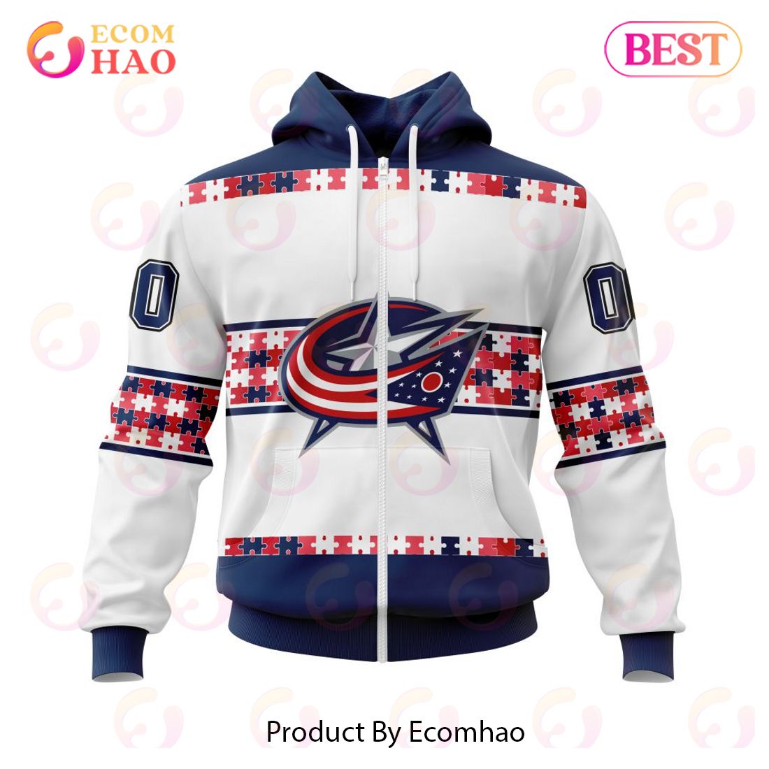 NHL Columbus Blue Jackets Autism Awareness Custom Name And Number 3D Hoodie