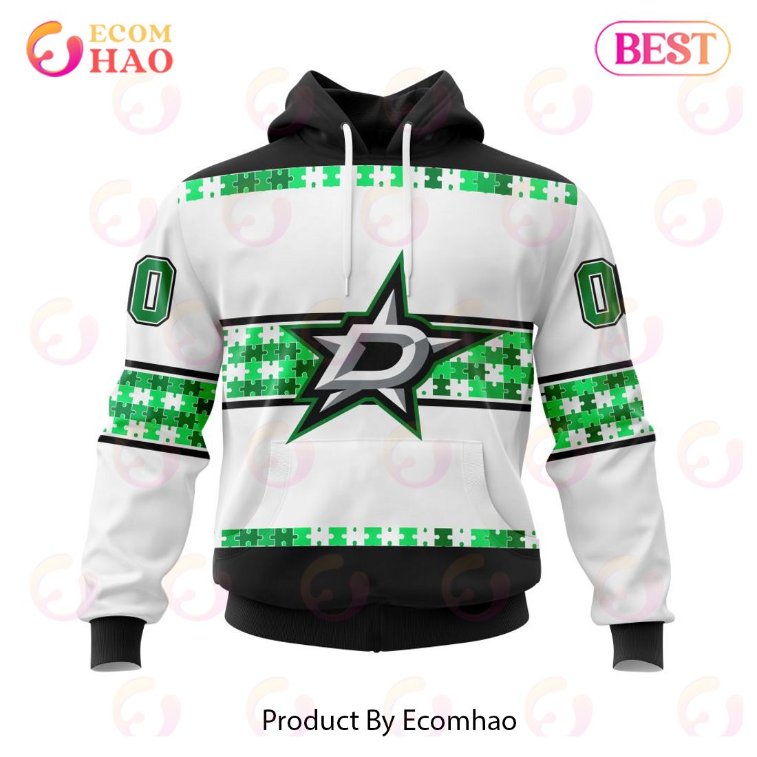 NHL Dallas Stars Autism Awareness Custom Name And Number 3D Hoodie