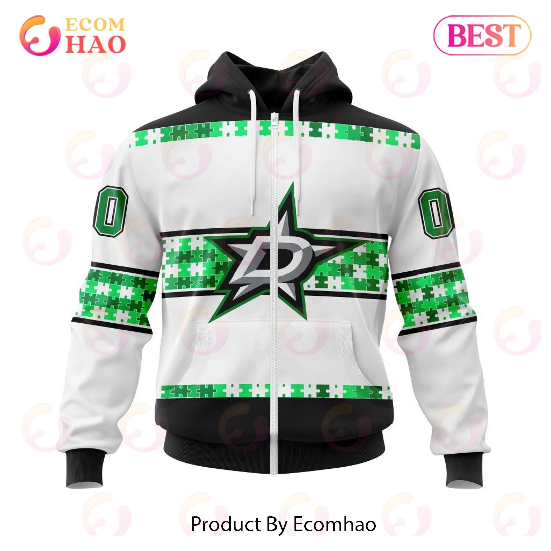 NHL Dallas Stars Autism Awareness Custom Name And Number 3D Hoodie