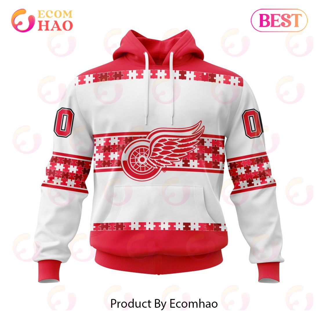 NHL Detroit Red Wings Autism Awareness Custom Name And Number 3D Hoodie