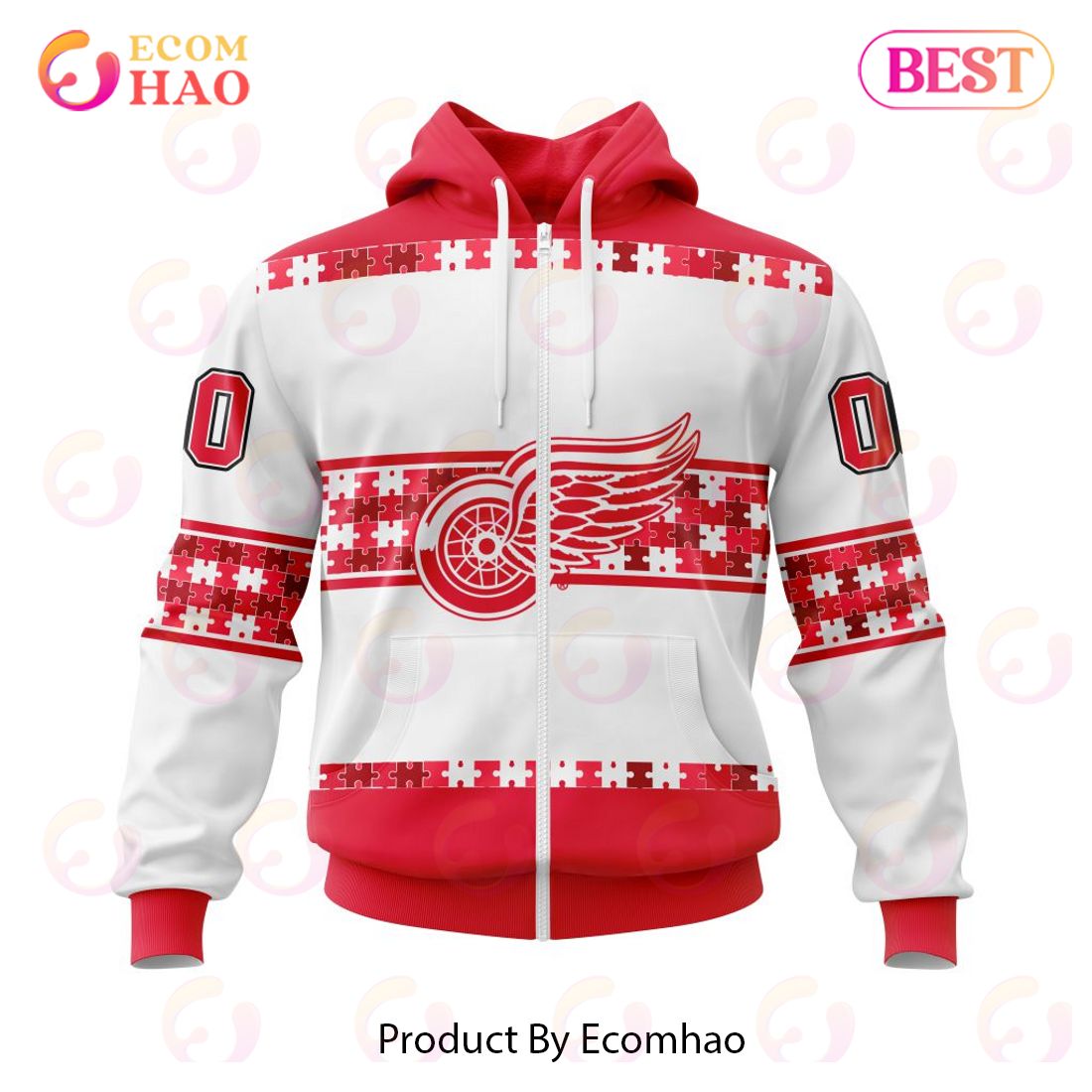 NHL Detroit Red Wings Autism Awareness Custom Name And Number 3D Hoodie