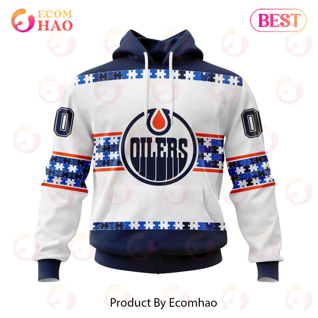 NHL Edmonton Oilers Autism Awareness Custom Name And Number 3D Hoodie