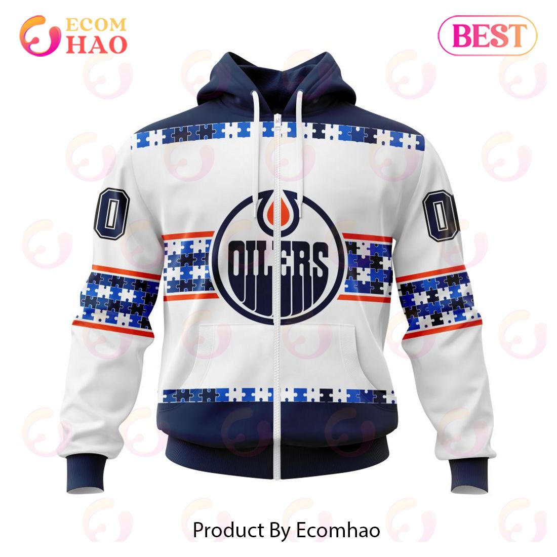 NHL Edmonton Oilers Autism Awareness Custom Name And Number 3D Hoodie