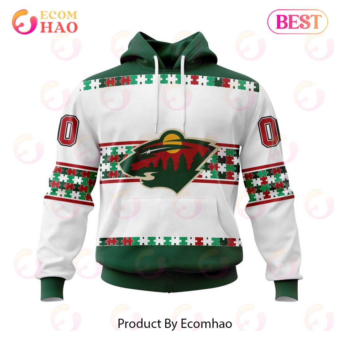 NHL Minnesota Wild Autism Awareness Custom Name And Number 3D Hoodie