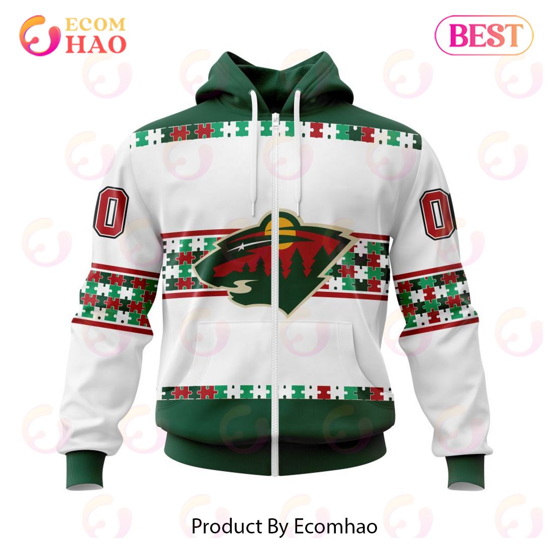 NHL Minnesota Wild Autism Awareness Custom Name And Number 3D Hoodie