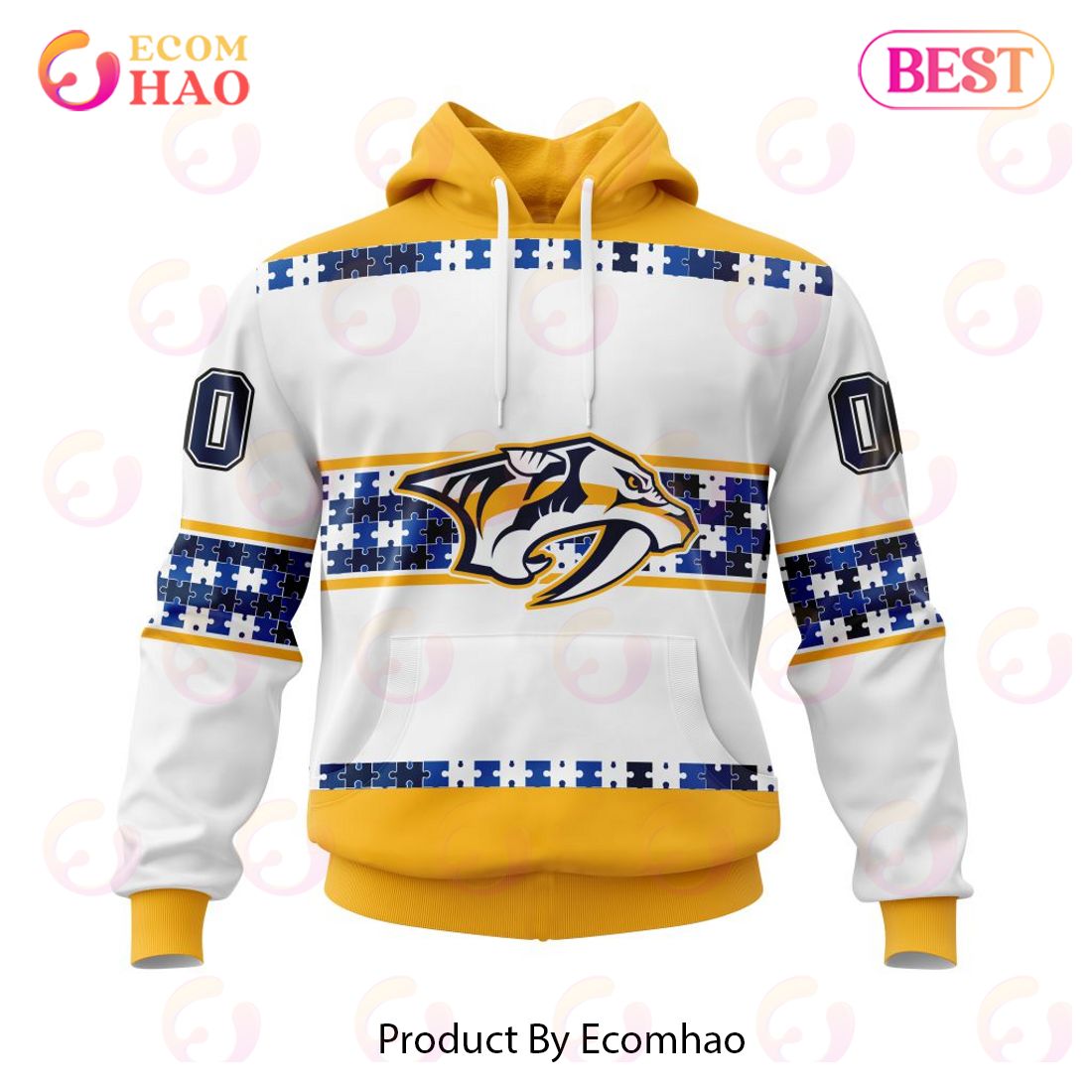 NHL Nashville Predators Autism Awareness Custom Name And Number 3D Hoodie