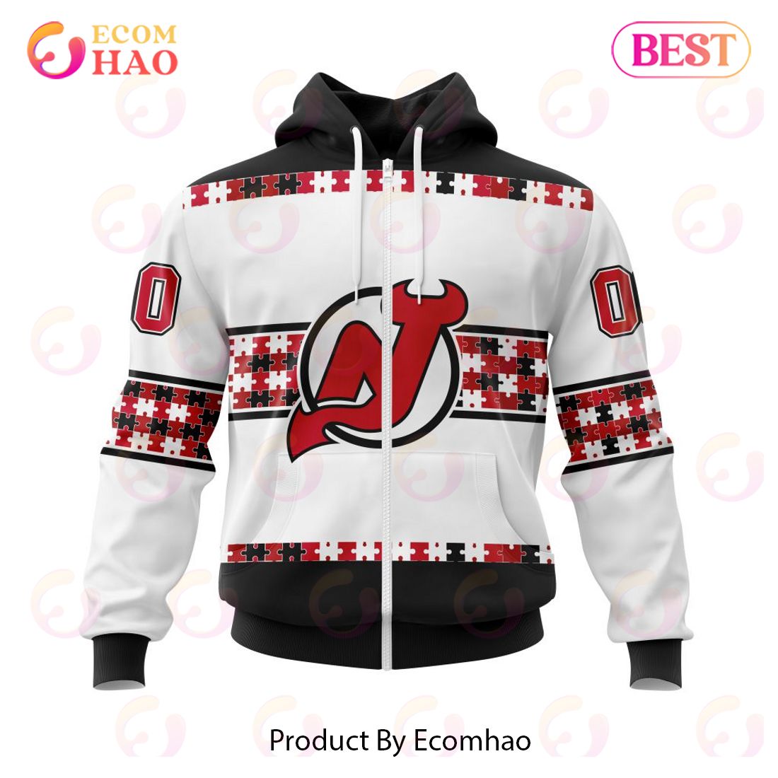 NHL New Jersey Devils Autism Awareness Custom Name And Number 3D Hoodie