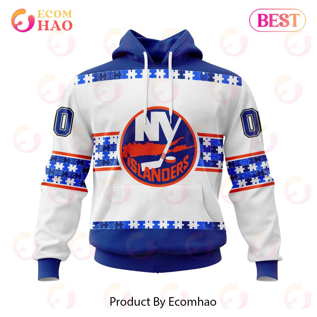 NHL New York Islanders Autism Awareness Custom Name And Number 3D Hoodie