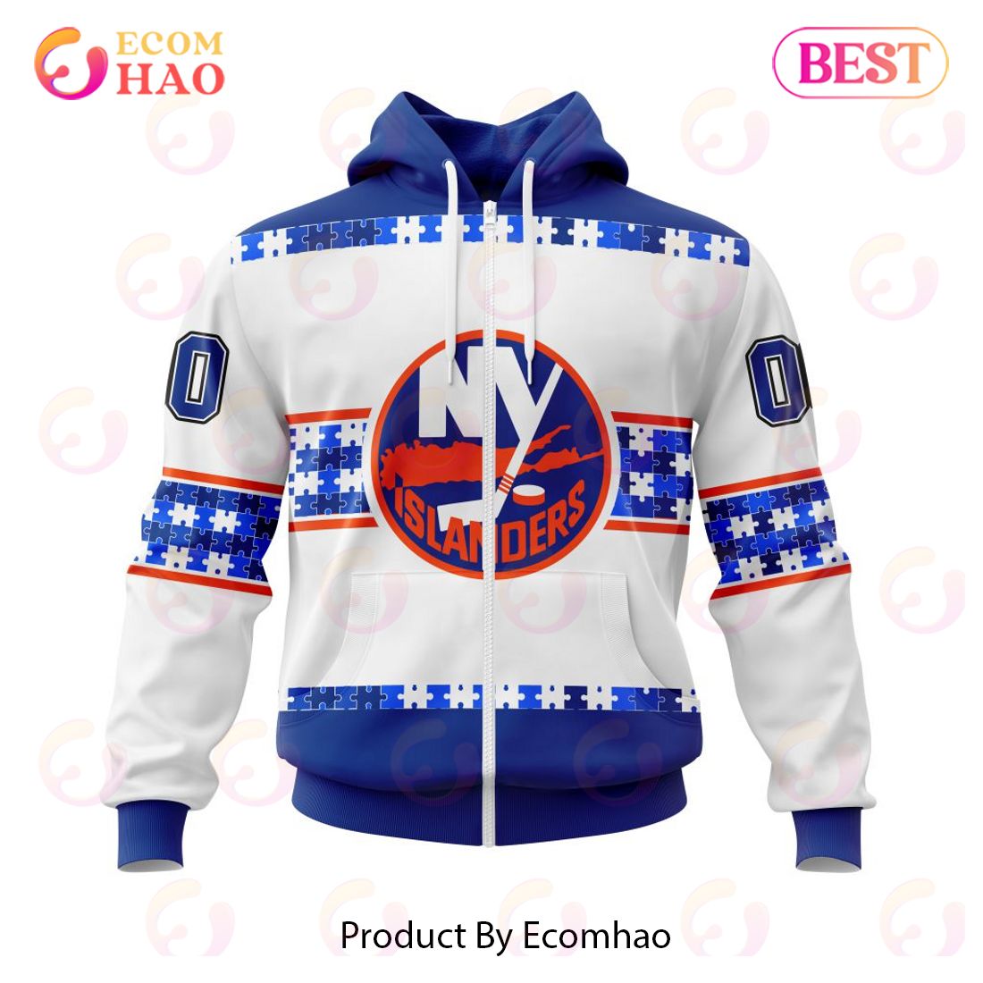 NHL New York Islanders Autism Awareness Custom Name And Number 3D Hoodie