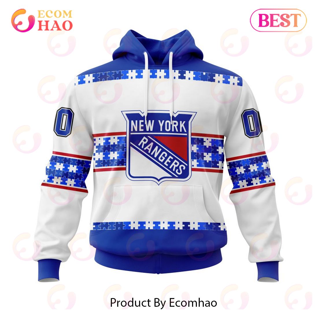 NHL New York Rangers Autism Awareness Custom Name And Number 3D Hoodie