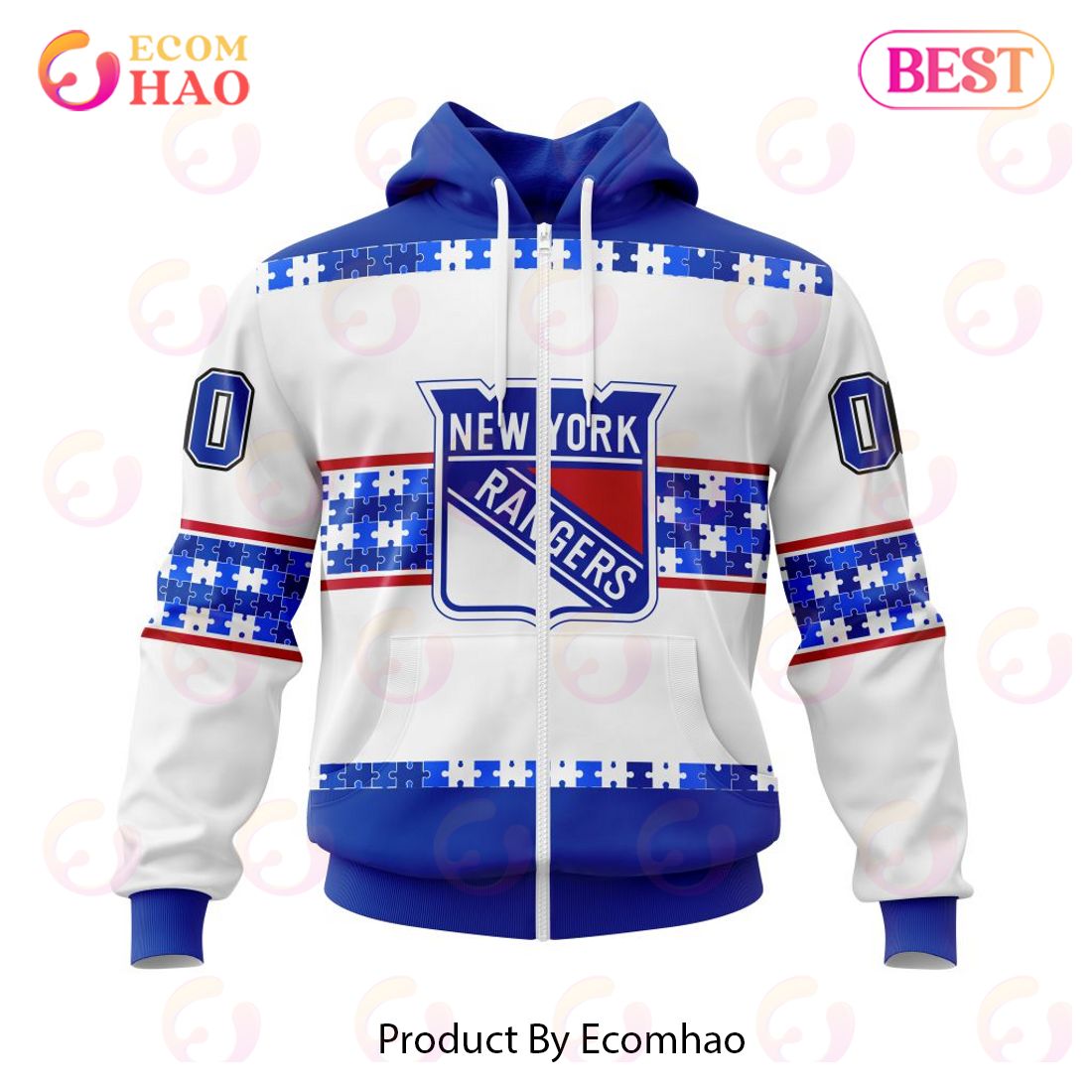 NHL New York Rangers Autism Awareness Custom Name And Number 3D Hoodie