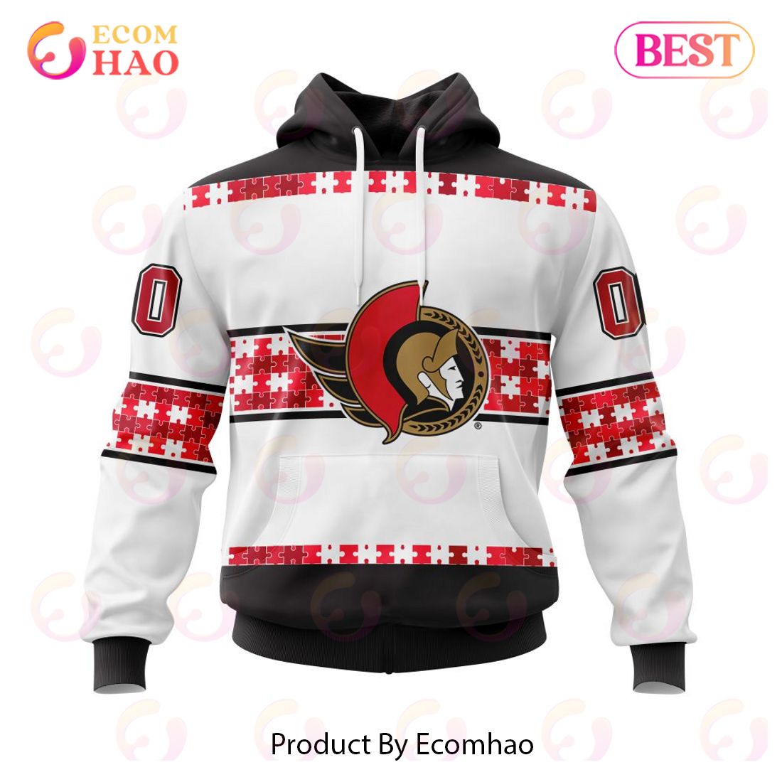 NHL Ottawa Senators Autism Awareness Custom Name And Number 3D Hoodie