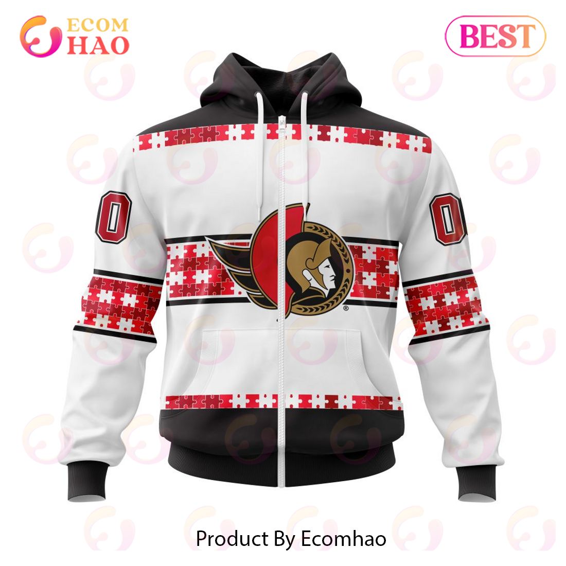 NHL Ottawa Senators Autism Awareness Custom Name And Number 3D Hoodie