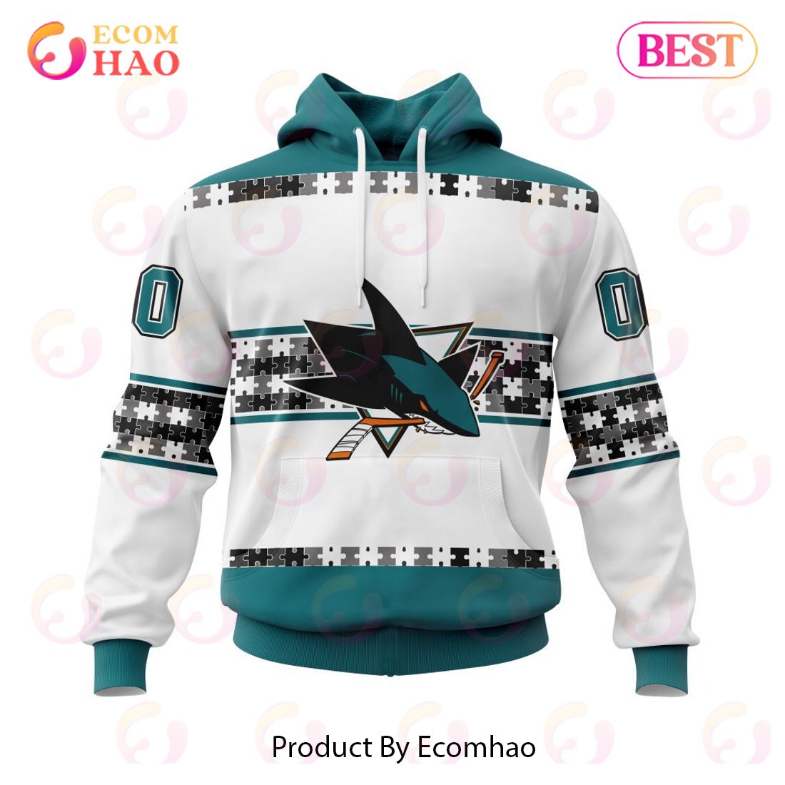 NHL San Jose Sharks Autism Awareness Custom Name And Number 3D Hoodie