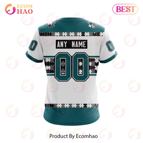 NHL San Jose Sharks Autism Awareness Custom Name And Number 3D Hoodie