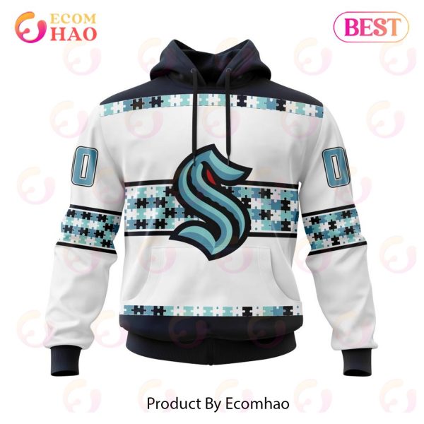 NHL Seattle Kraken Autism Awareness Custom Name And Number 3D Hoodie