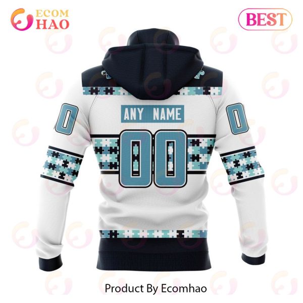 NHL Seattle Kraken Autism Awareness Custom Name And Number 3D Hoodie