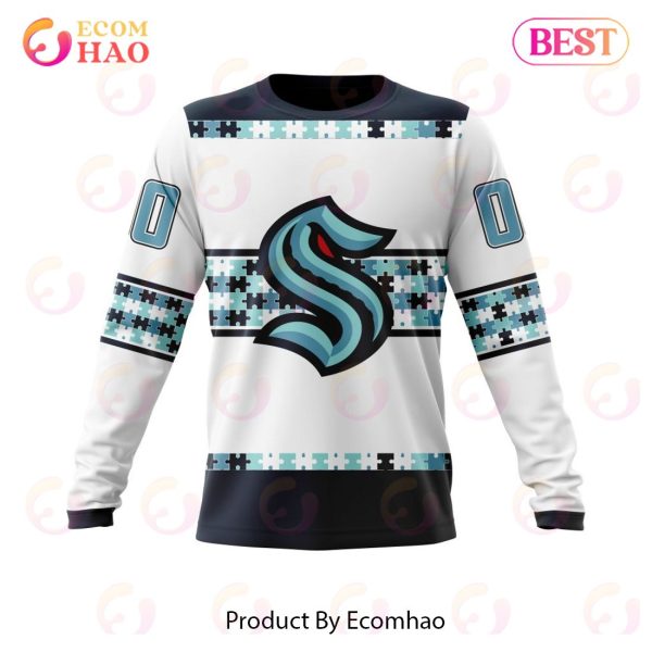 NHL Seattle Kraken Autism Awareness Custom Name And Number 3D Hoodie