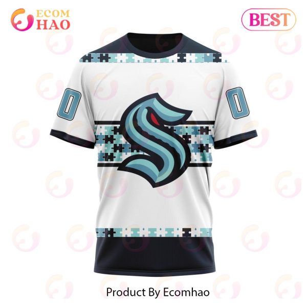 NHL Seattle Kraken Autism Awareness Custom Name And Number 3D Hoodie