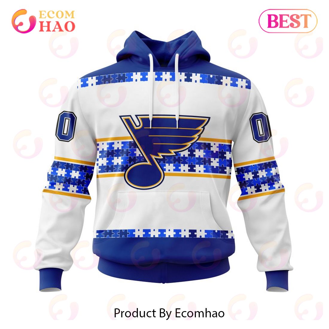 NHL St. Louis Blues Autism Awareness Custom Name And Number 3D Hoodie