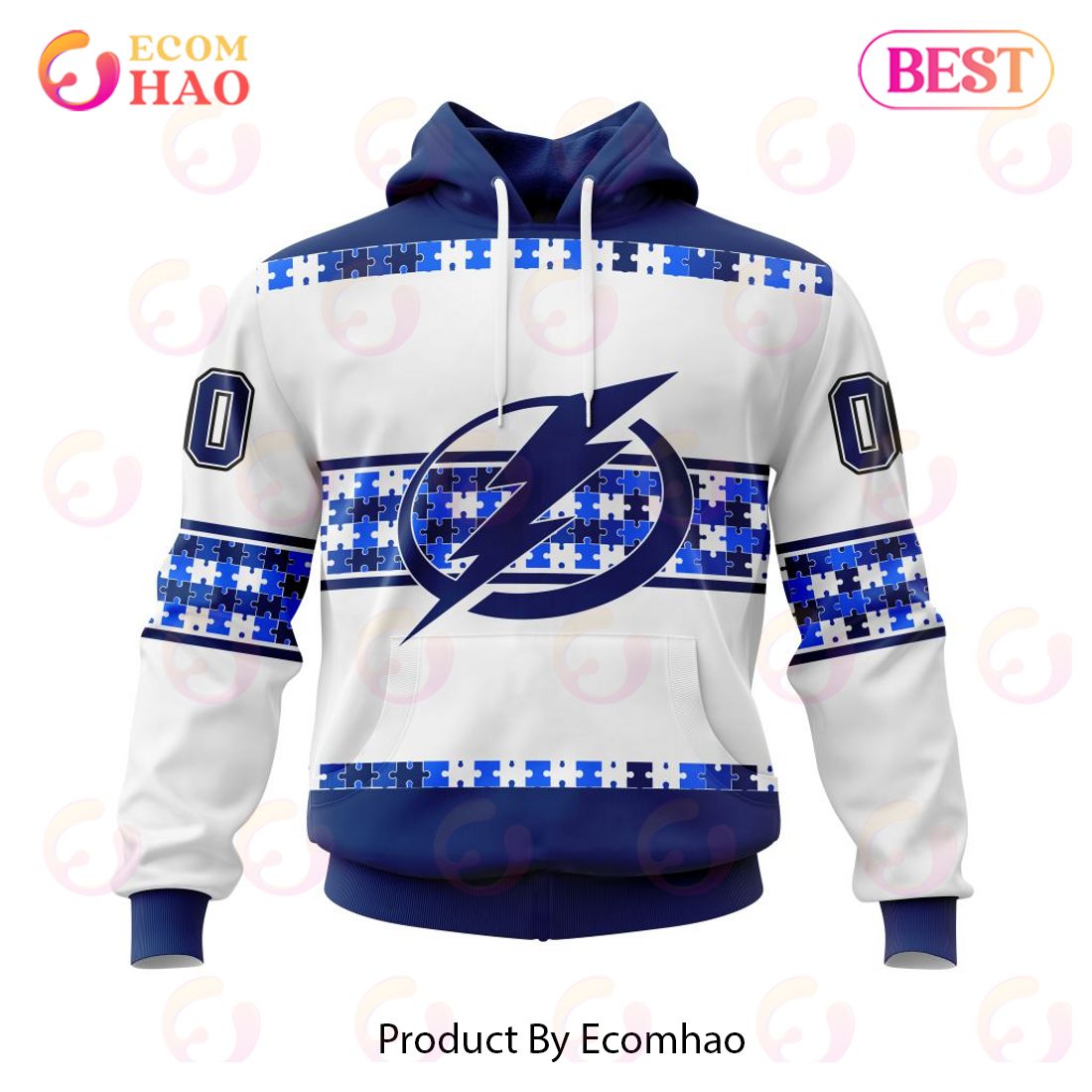 NHL Tampa Bay Lightning Autism Awareness Custom Name And Number 3D Hoodie