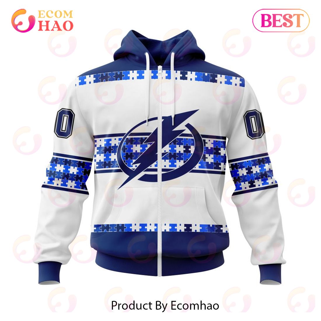 NHL Tampa Bay Lightning Autism Awareness Custom Name And Number 3D Hoodie