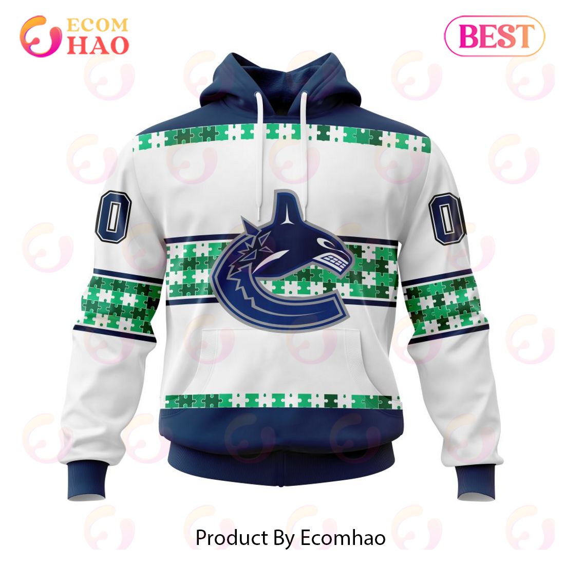 NHL Vancouver Canucks Autism Awareness Custom Name And Number 3D Hoodie