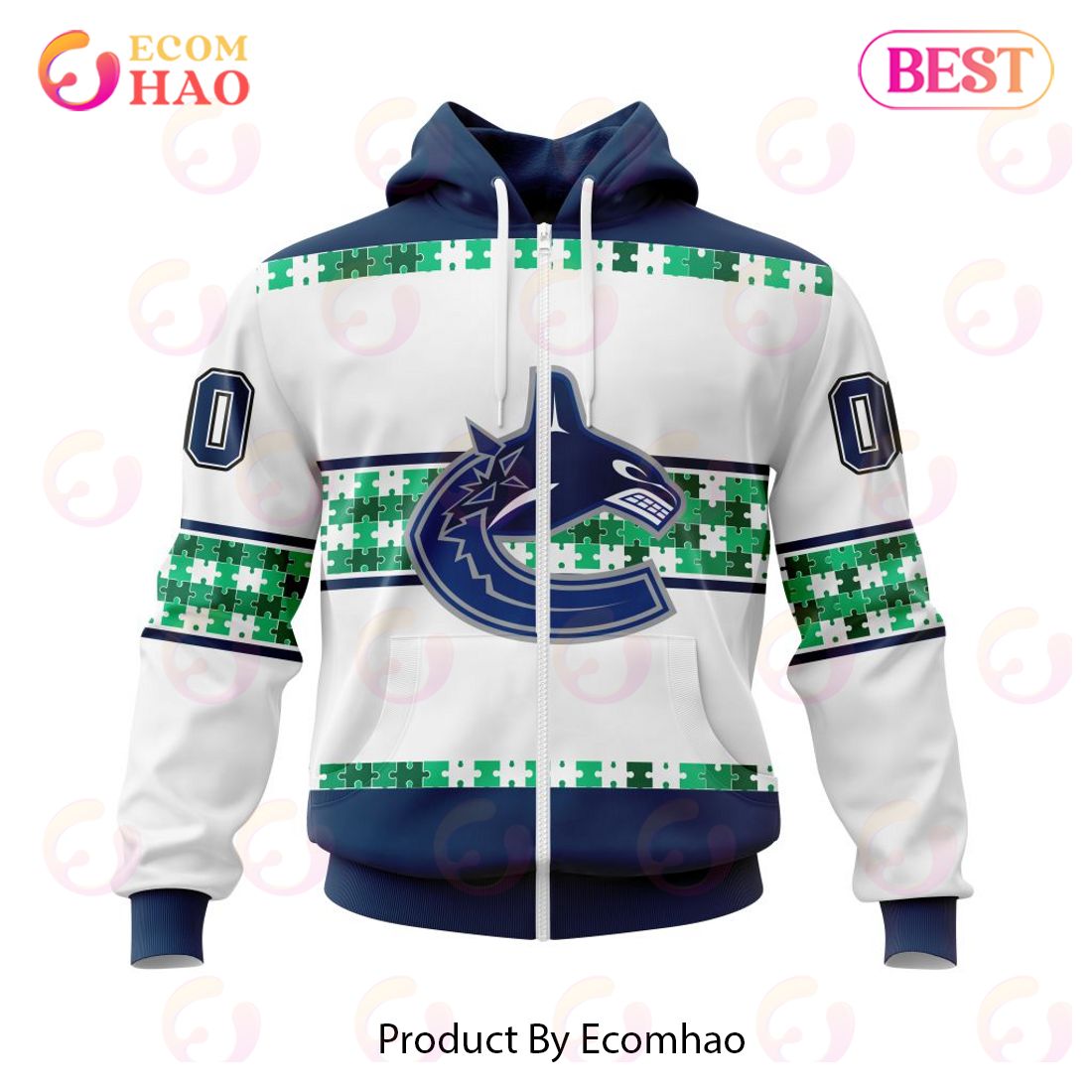 NHL Vancouver Canucks Autism Awareness Custom Name And Number 3D Hoodie