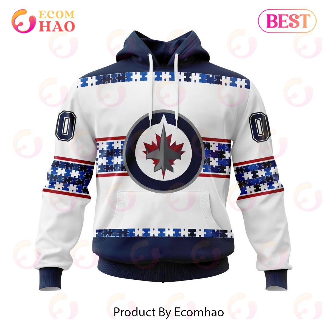 NHL Winnipeg Jets Autism Awareness Custom Name And Number 3D Hoodie