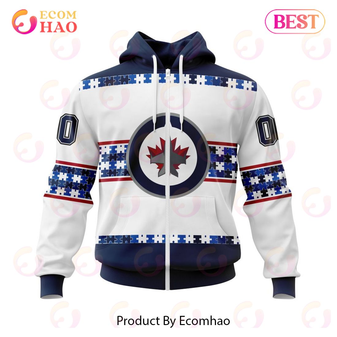 NHL Winnipeg Jets Autism Awareness Custom Name And Number 3D Hoodie