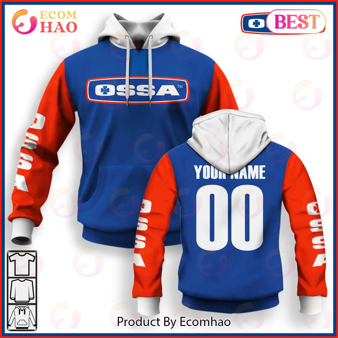 Customize Name Vintage Style Ossa Motocross Jersey MX Enduro AHRMA Motorcycle Dirt Bike 3D Hoodie