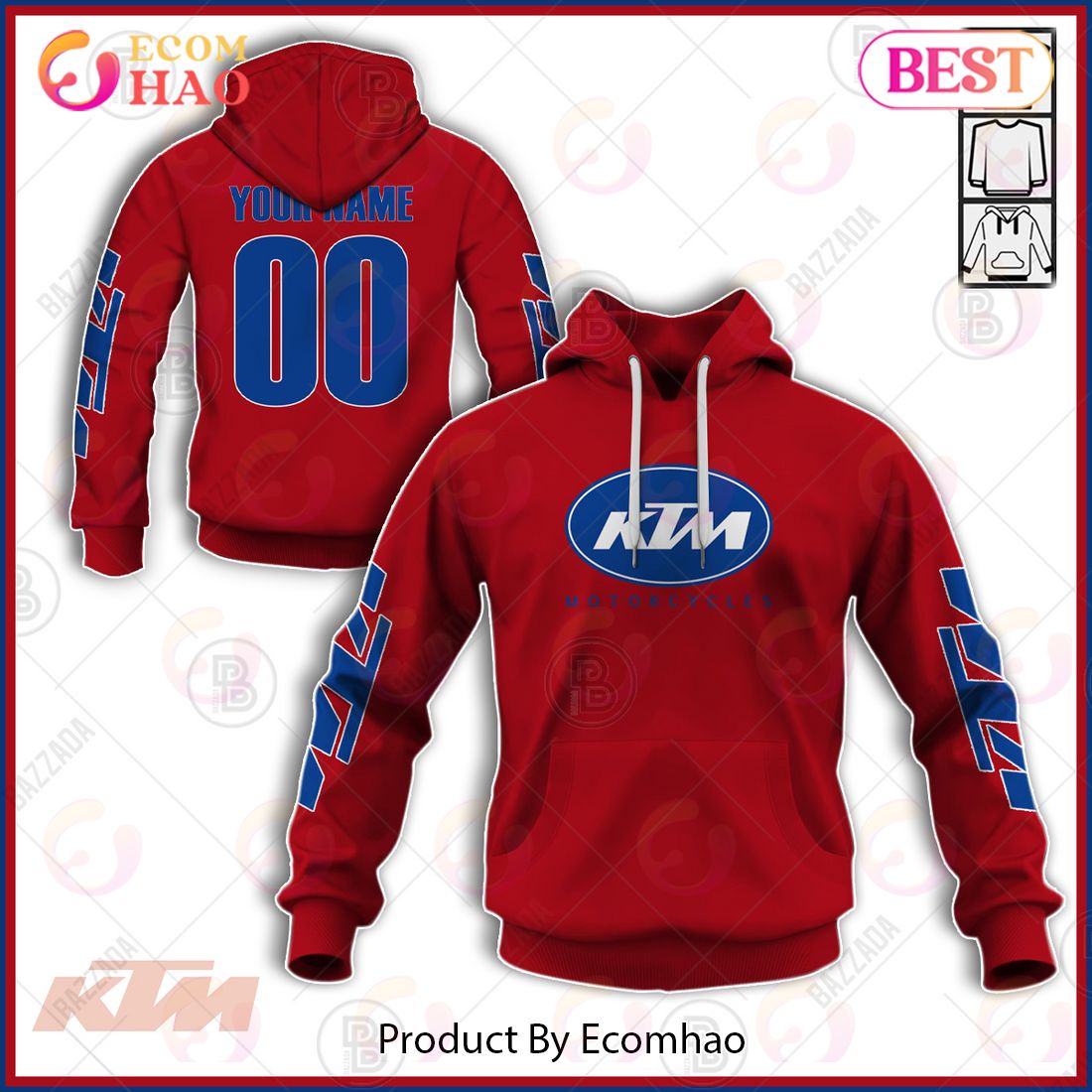 Customize Name Vintage Style Red KTM Motocross Jersey MX Enduro AHRMA Motorcycle Dirt Bike 3D Hoodie